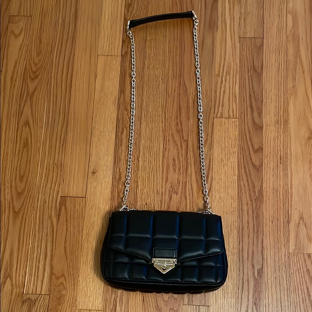Michael Kors Soho Black Leather Quilted Bag with Gold Chain Strap - NWT